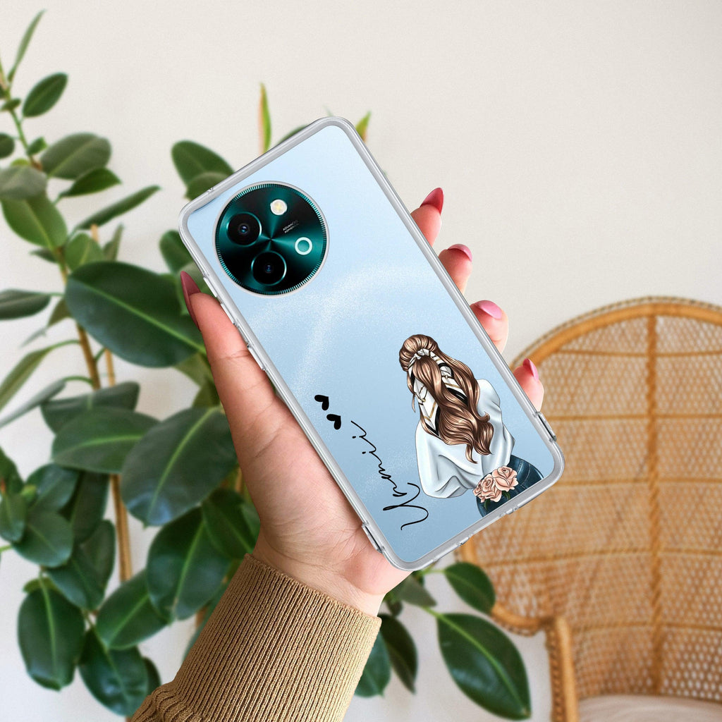 Girl With Flower Customize Transparent Silicon Case For Vivo Y58 5G