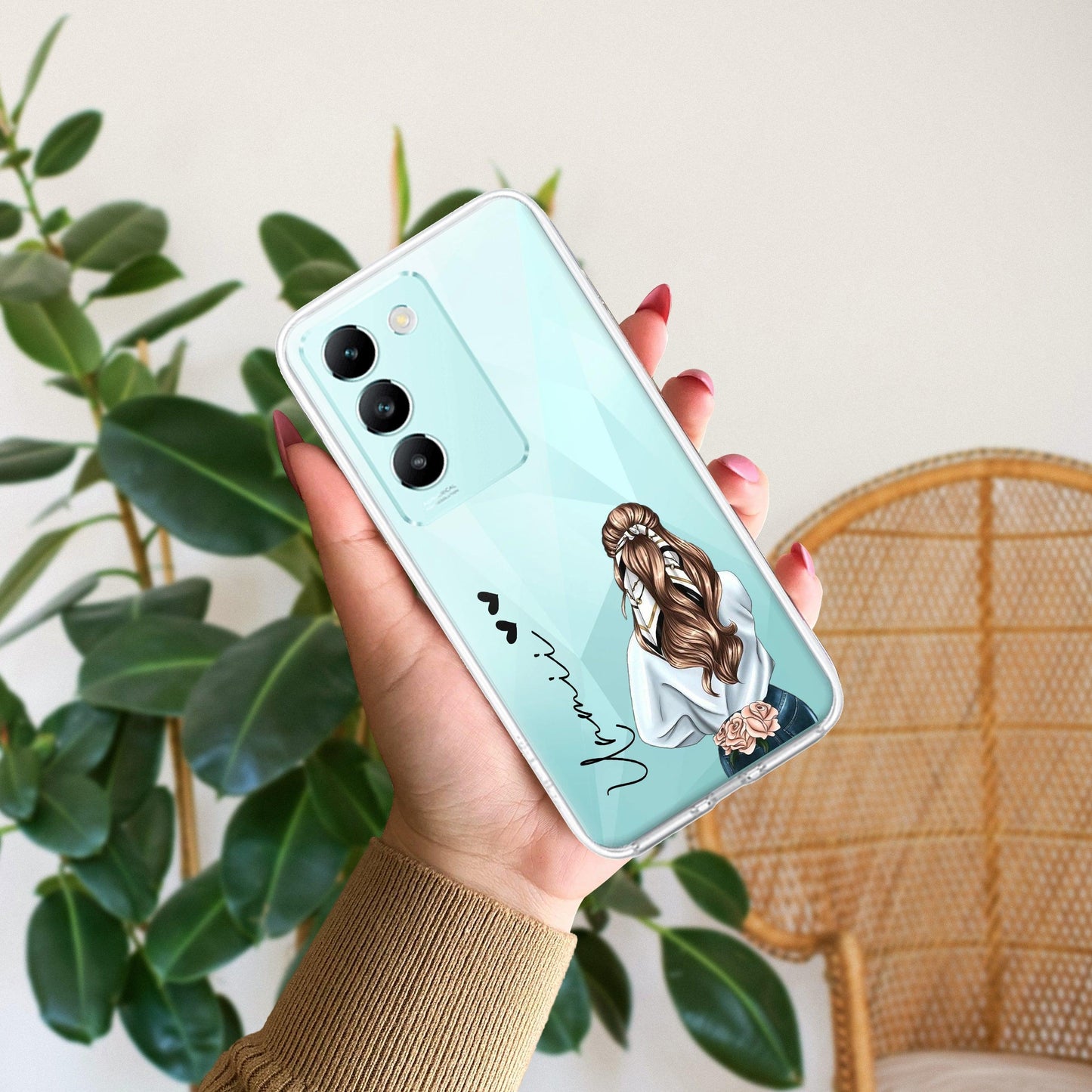 Girl With Flower Customize Transparent Silicon Case For Vivo