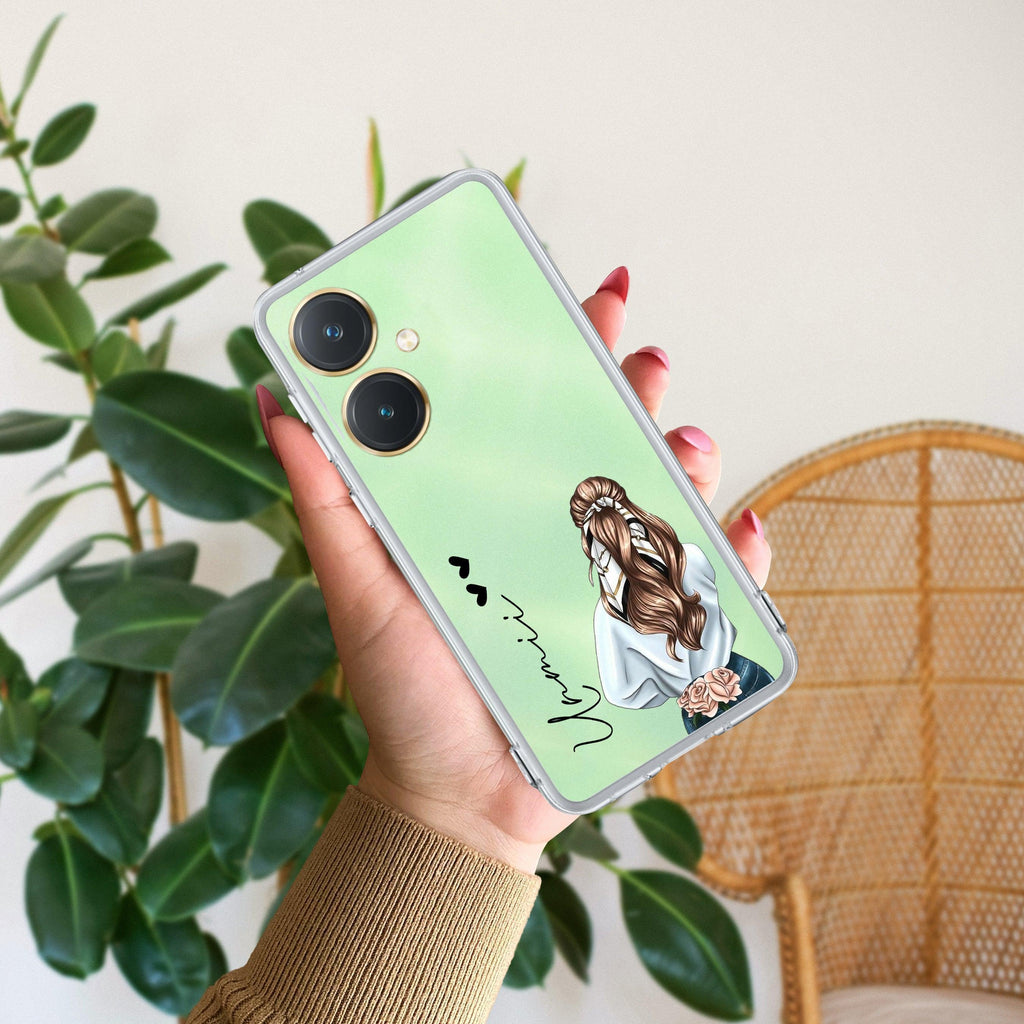 Girl With Flower Customize Transparent Silicon Case For Vivo Y27 4G