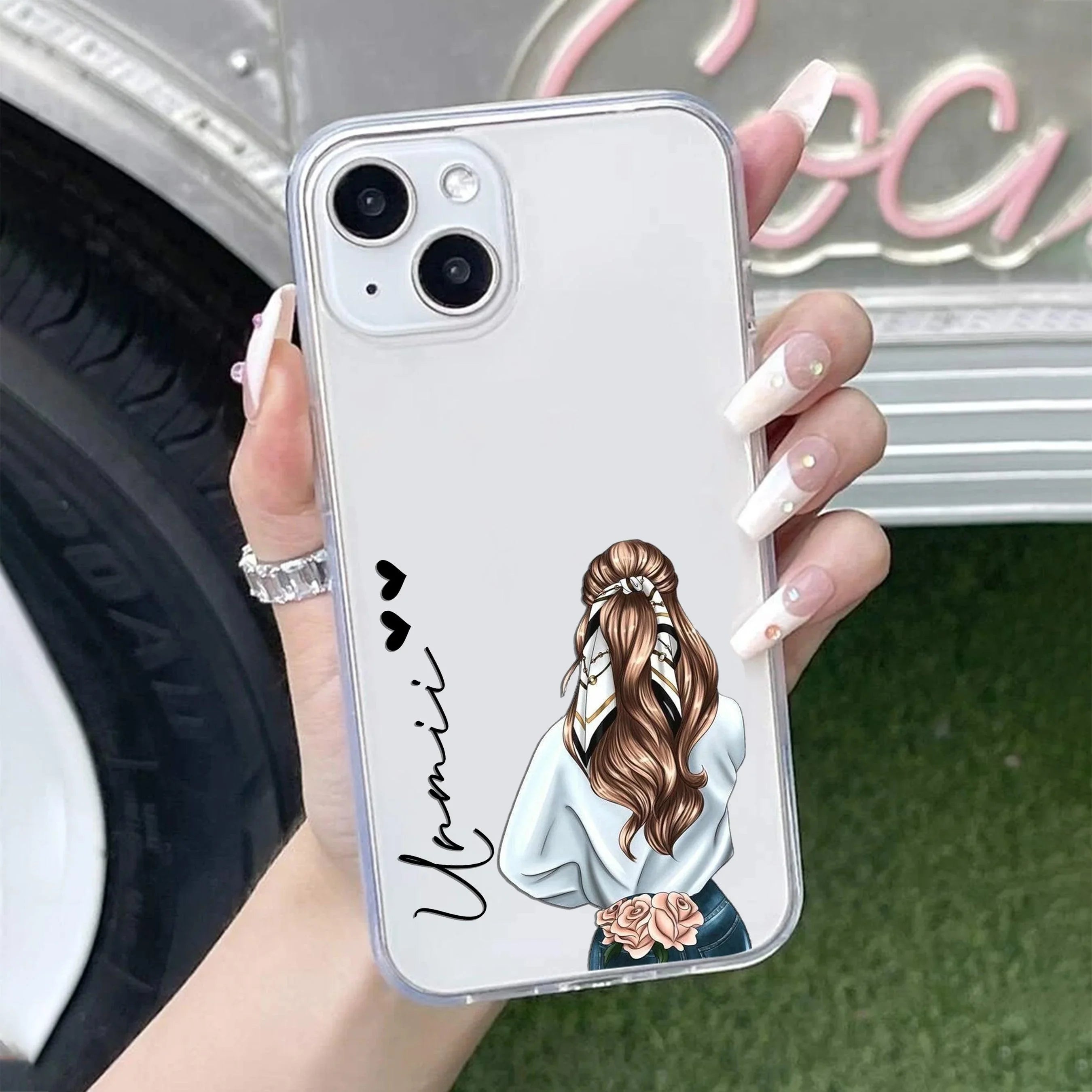 Girl With Flower Customize Transparent Silicon Case For iPhone 13