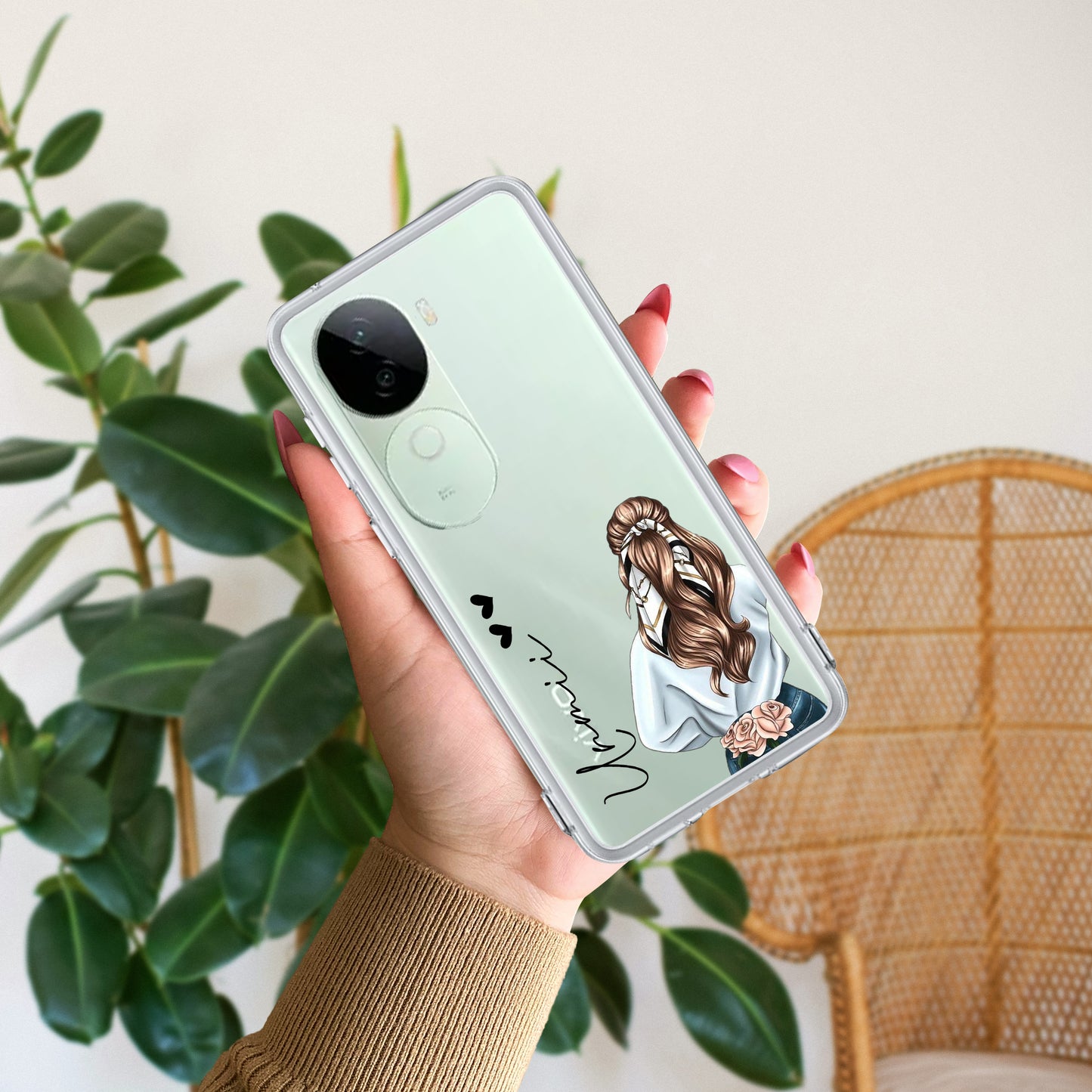 Girl With Flower Customize Transparent Silicon Case For iQOO ShopOnCliQ