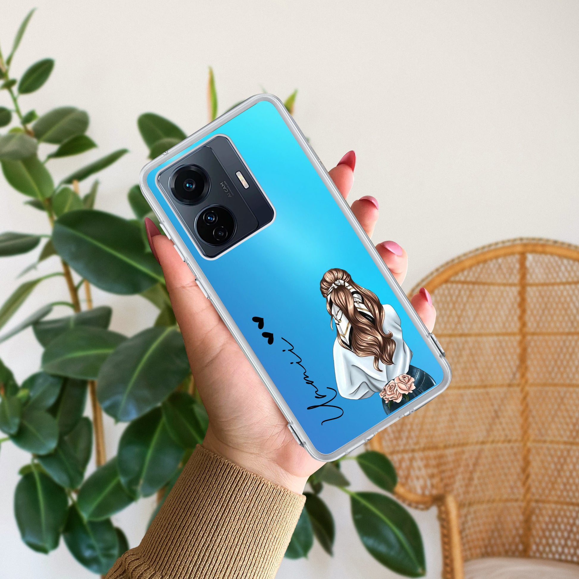 Girl With Flower Customize Transparent Silicon Case For iQOO ShopOnCliQ