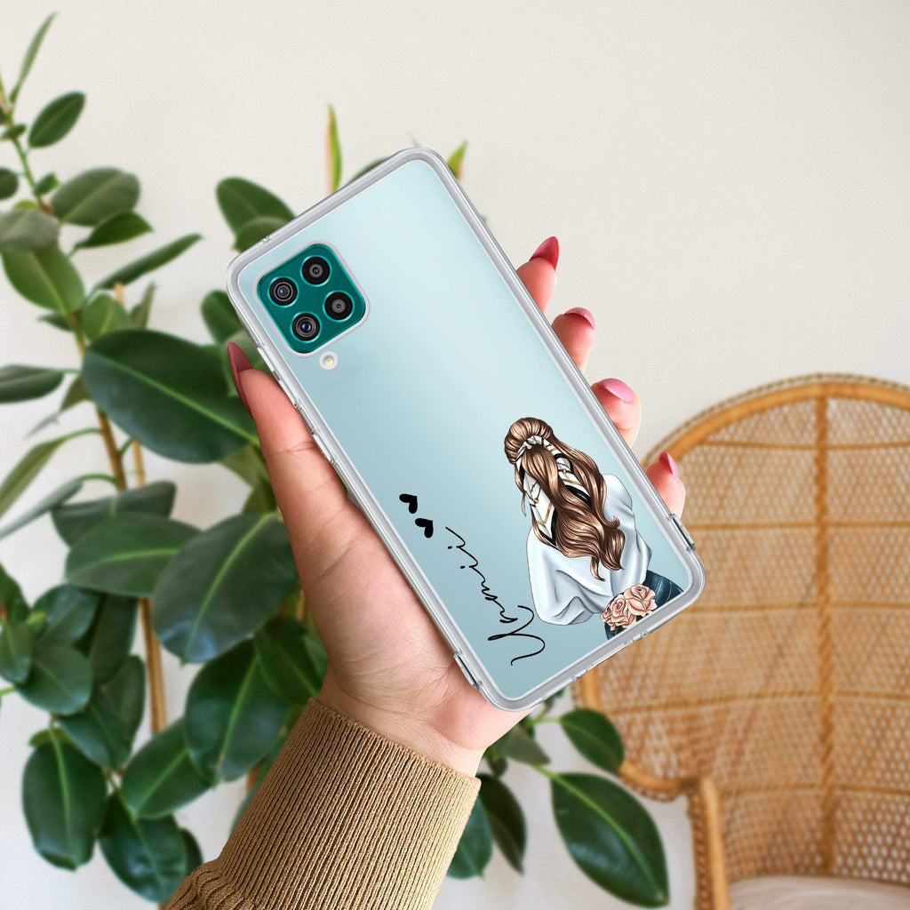 Girl With Flower Customize Transparent Silicon Case For Samsung Galaxy F62