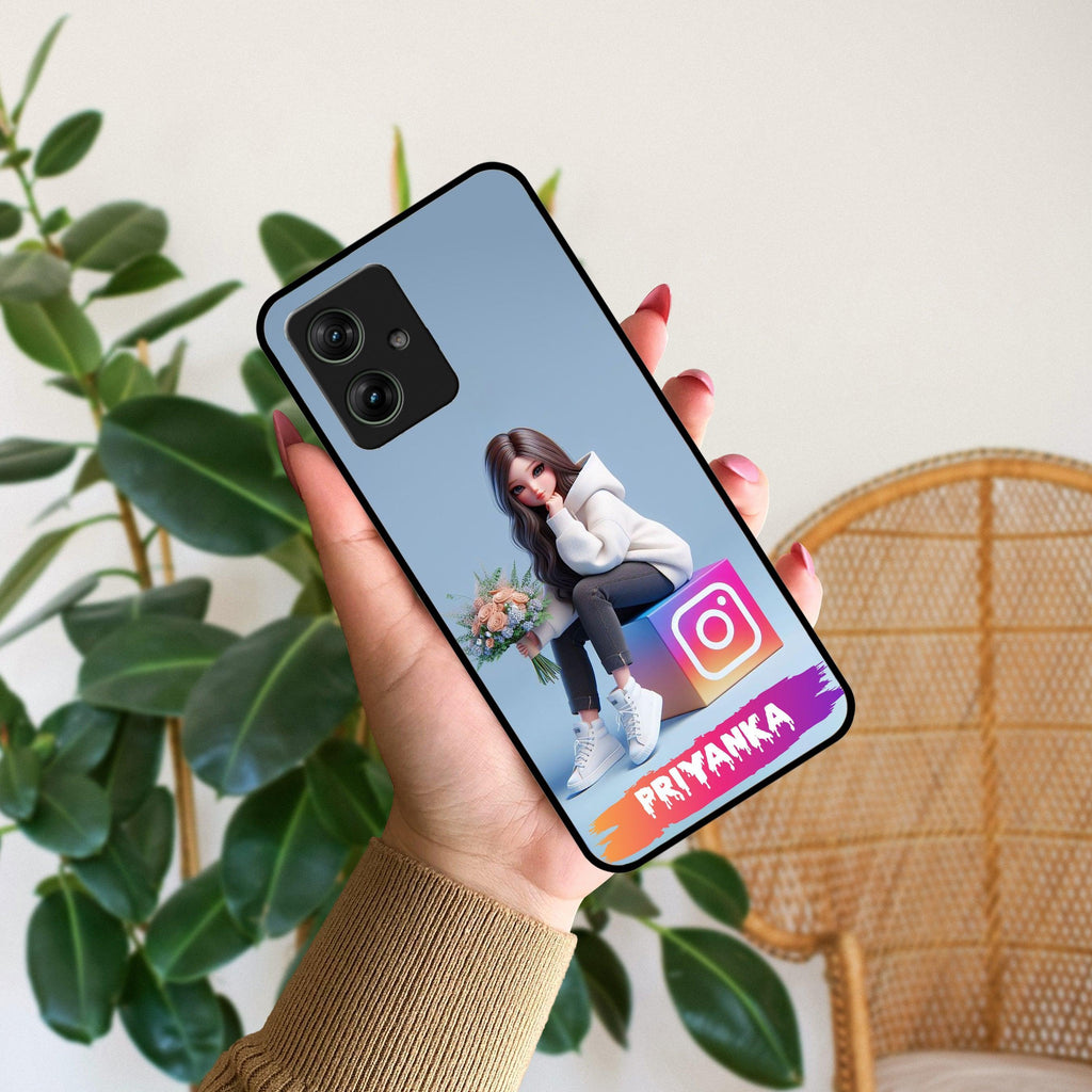 Girl With Flower Glossy Metal Case Cover For Motorola - ShopOnCliQ