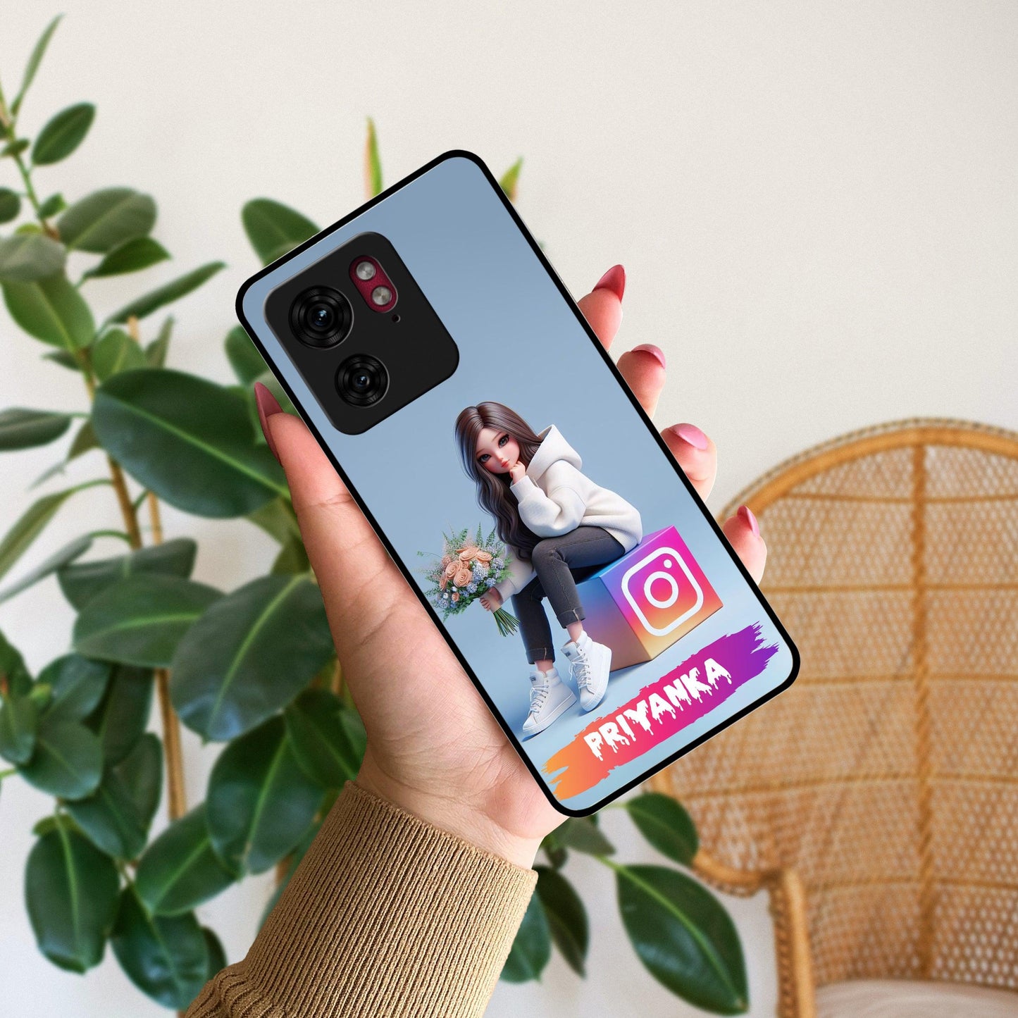 Girl With Flower Glossy Metal Case Cover For Motorola