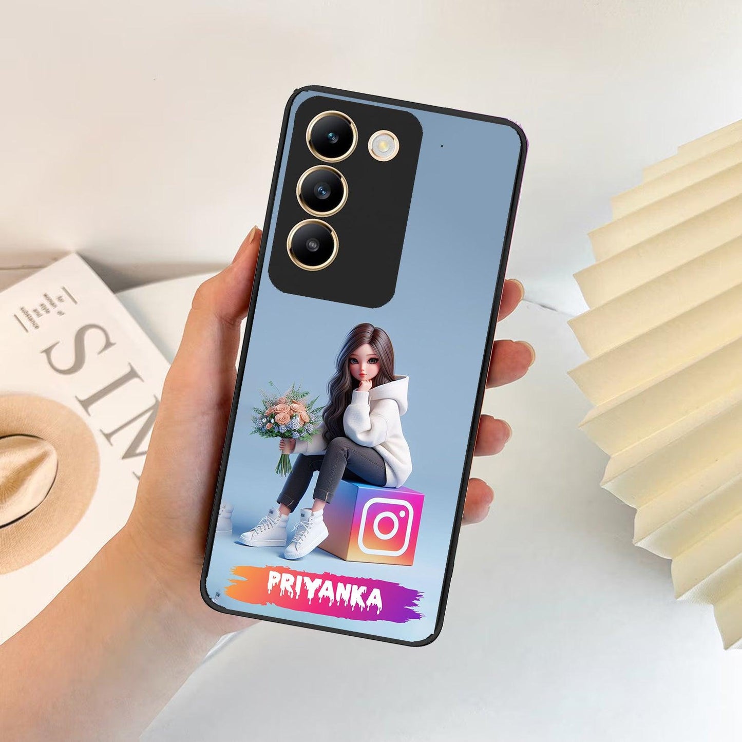 Girl With Flower Glossy Metal Case Cover For Vivo