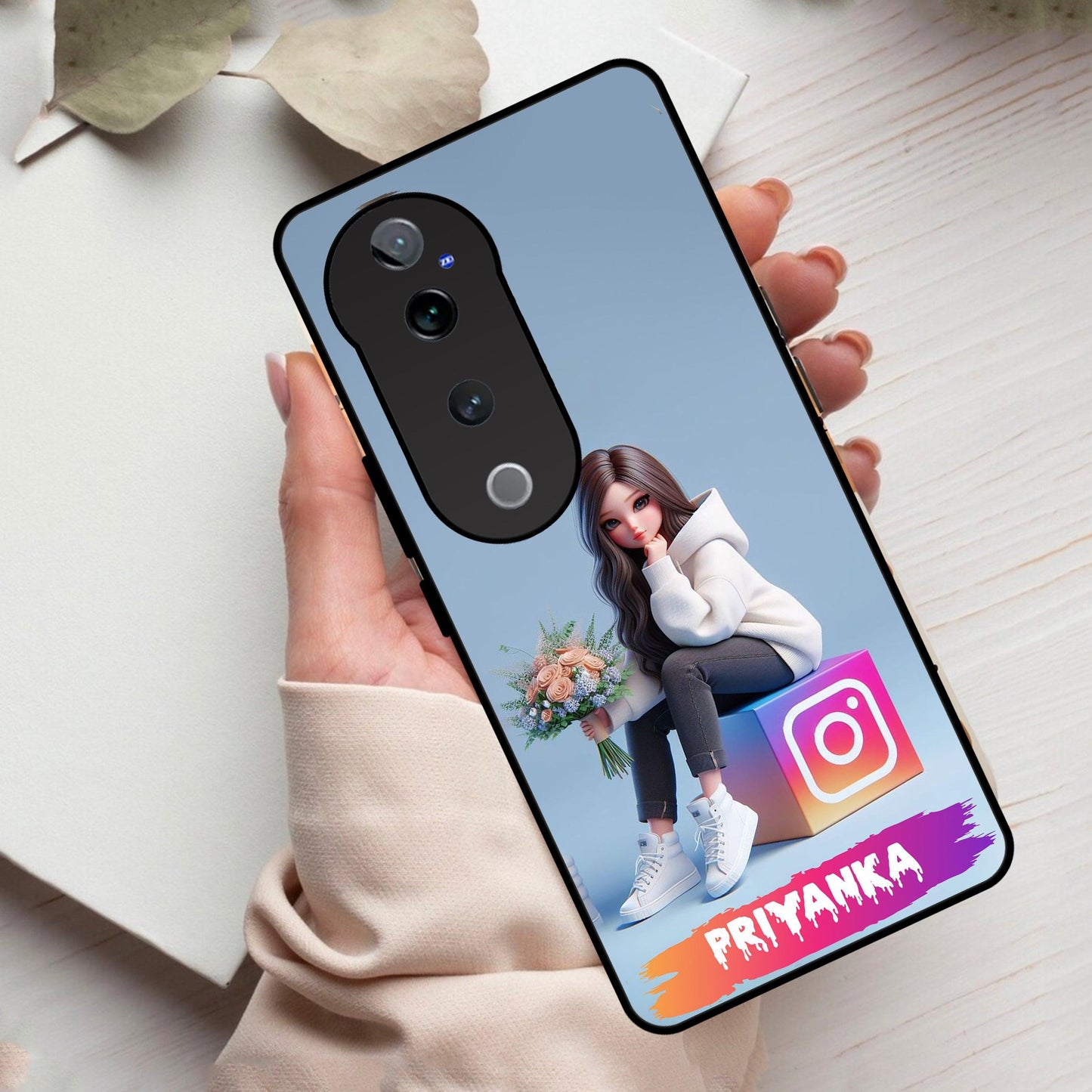 Girl With Flower Glossy Metal Case Cover For Vivo