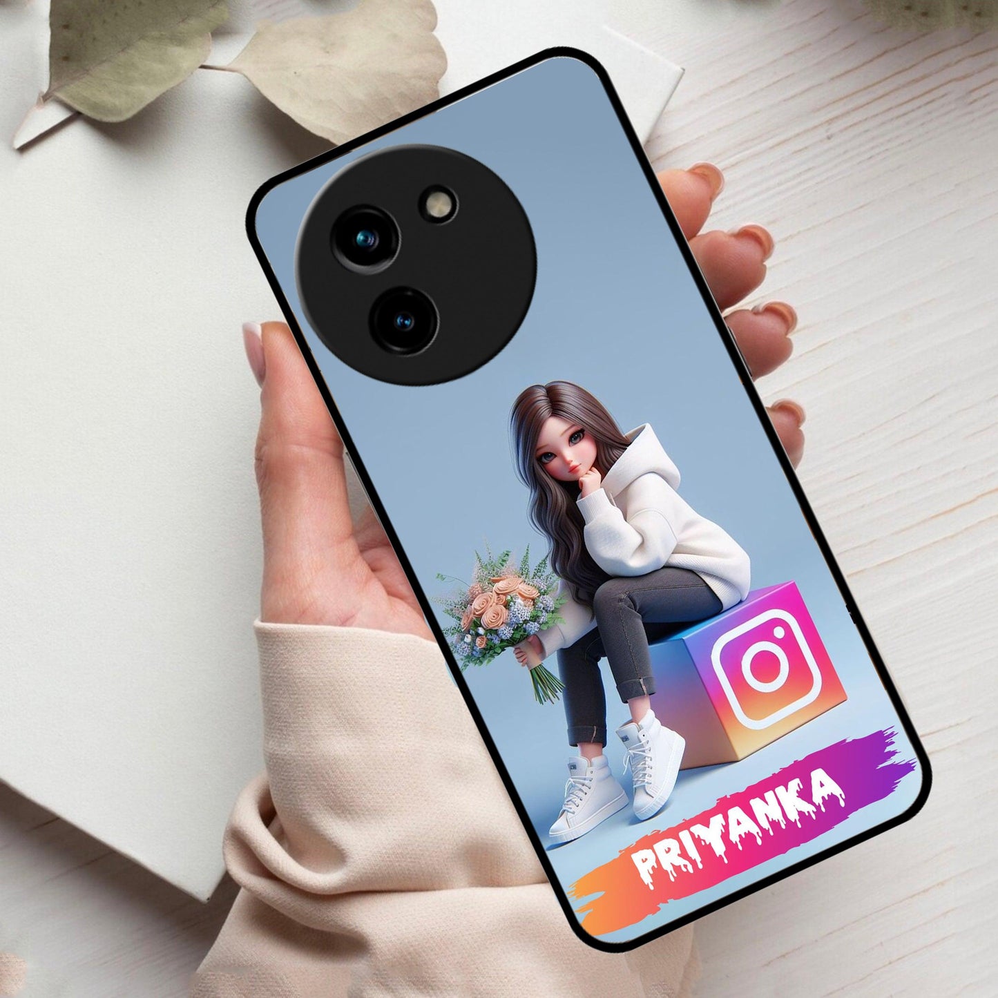 Girl With Flower Glossy Metal Case Cover For Vivo