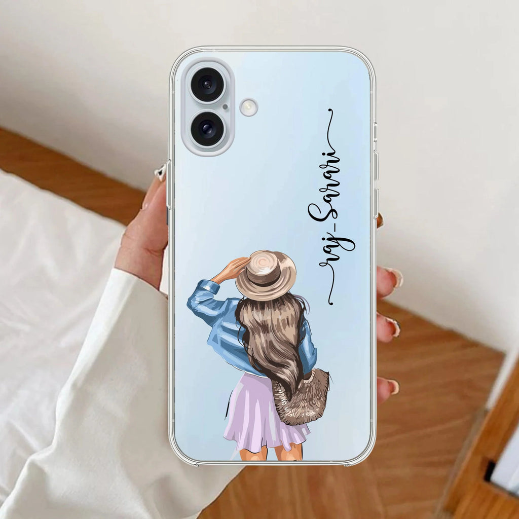 Girl With Hat Customize Anti Yellow Clear Phone Case For iPhone 16