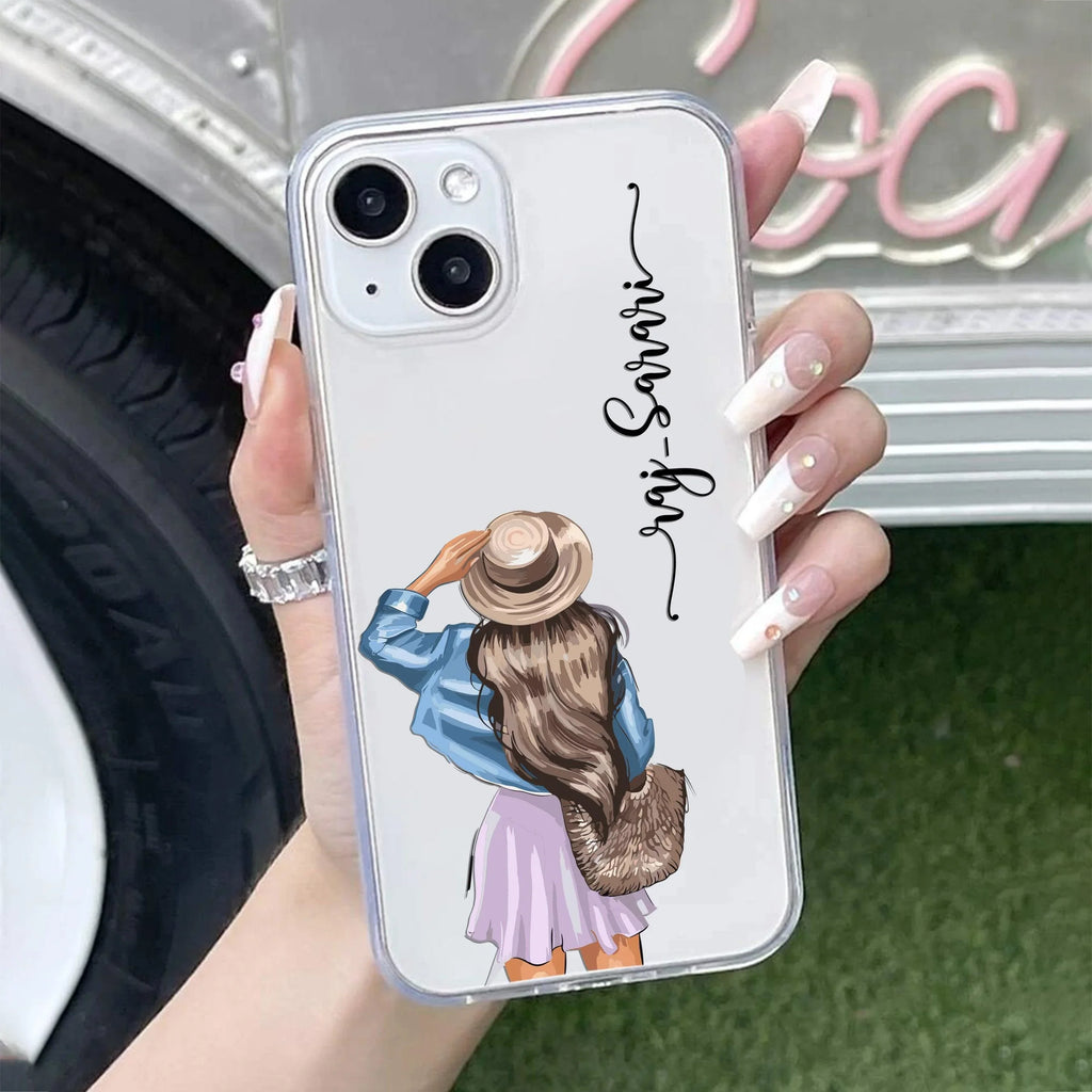 Girl With Hat Customize Transparent Silicon Case For iPhone 14 Plus