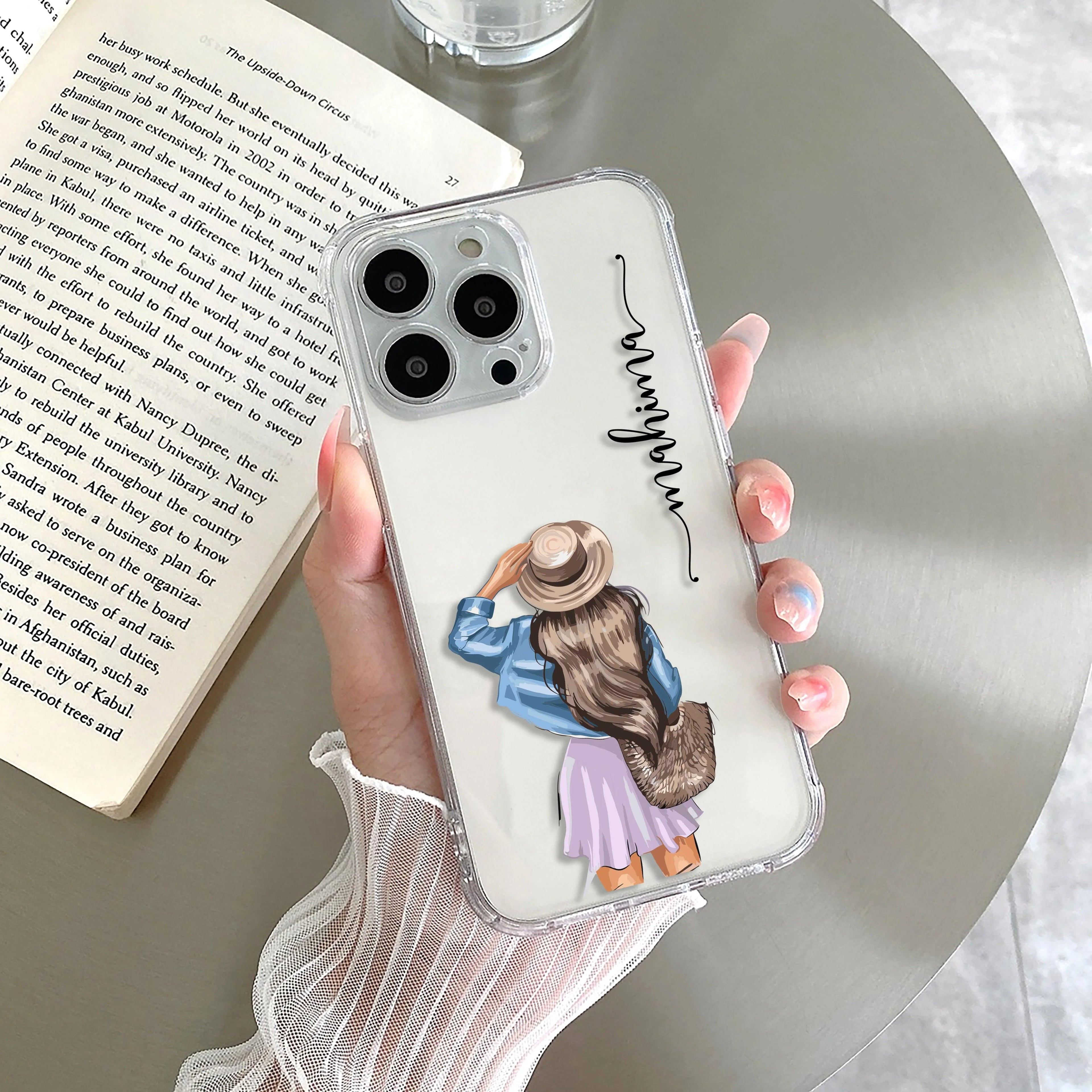 Girl With Hat Customize Anti Yellow Clear Phone Case For iPhone 15 Pro