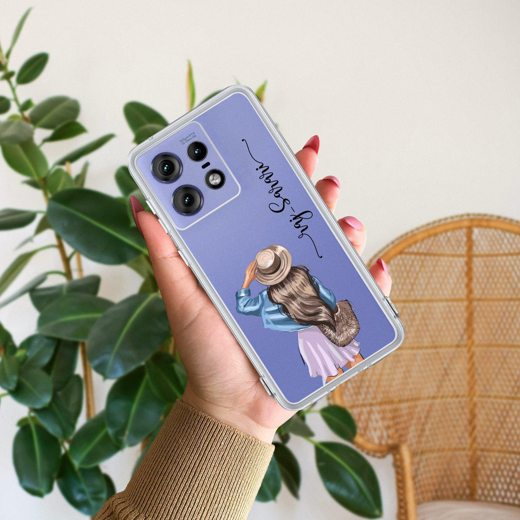 Girl With Hat Customize Anti Yellow Case For Motorola Edge 50 Pro