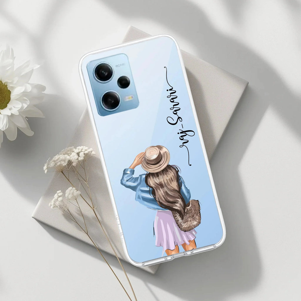 Girl With Hat Customize Anti Yellow Clear Phone Case For Poco X5 (5G)