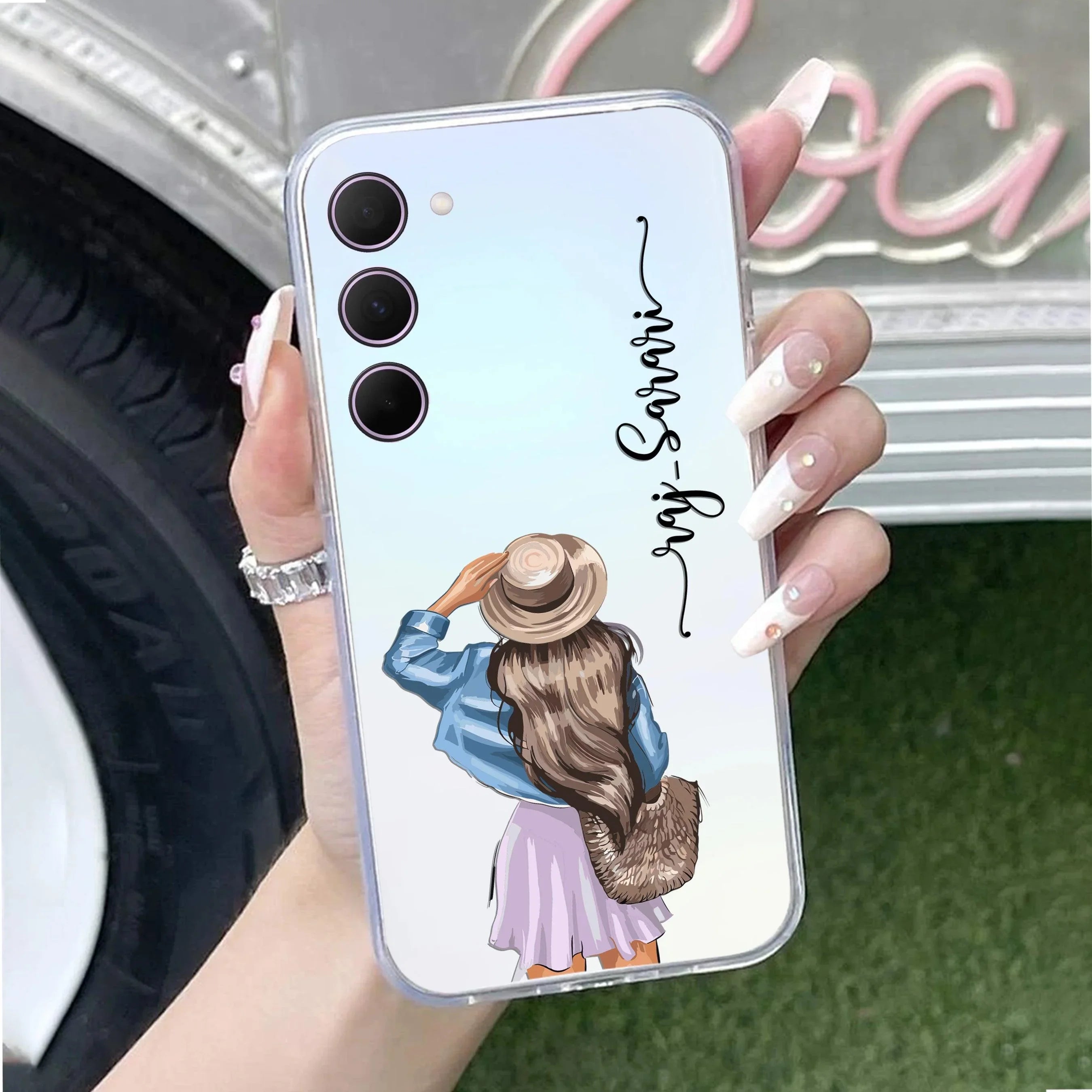 Girl With Hat Customize Anti Yellow Clear Phone Case For Samsung