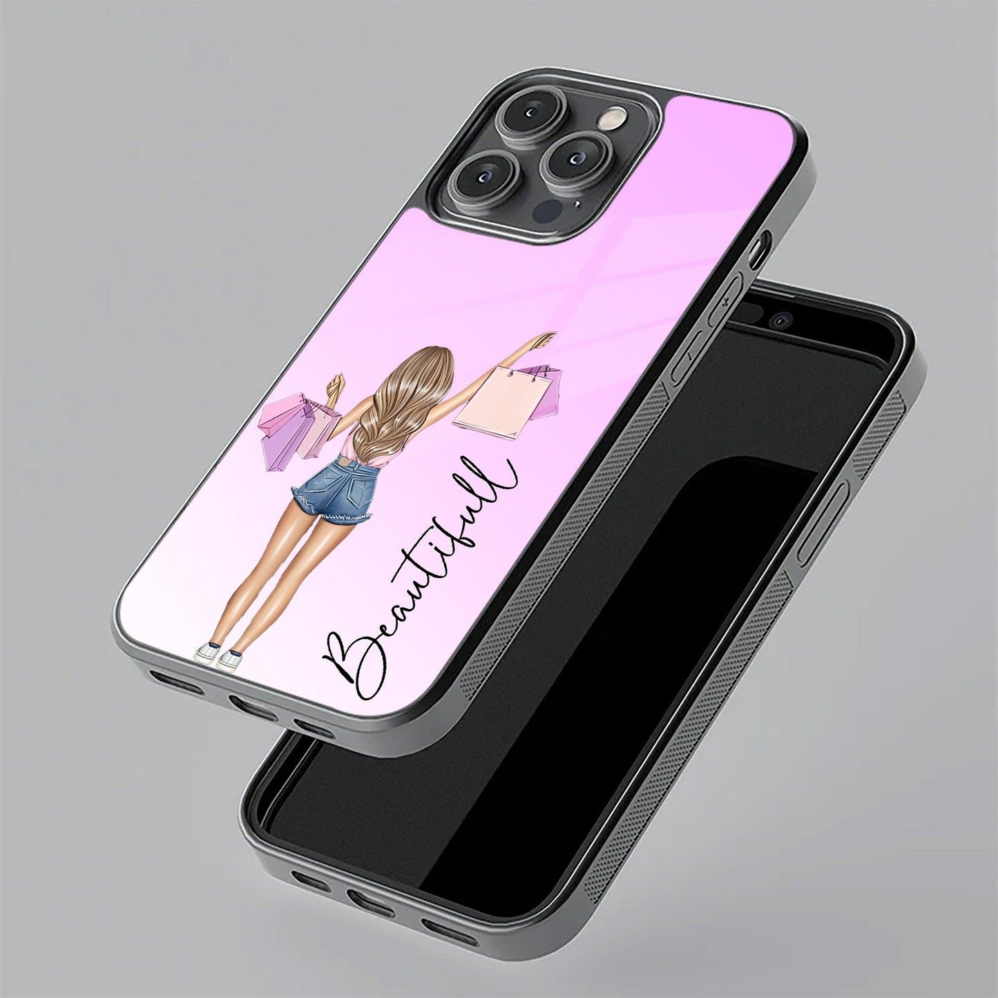 Girl With Bag Customize Name Glass Case For Vivo