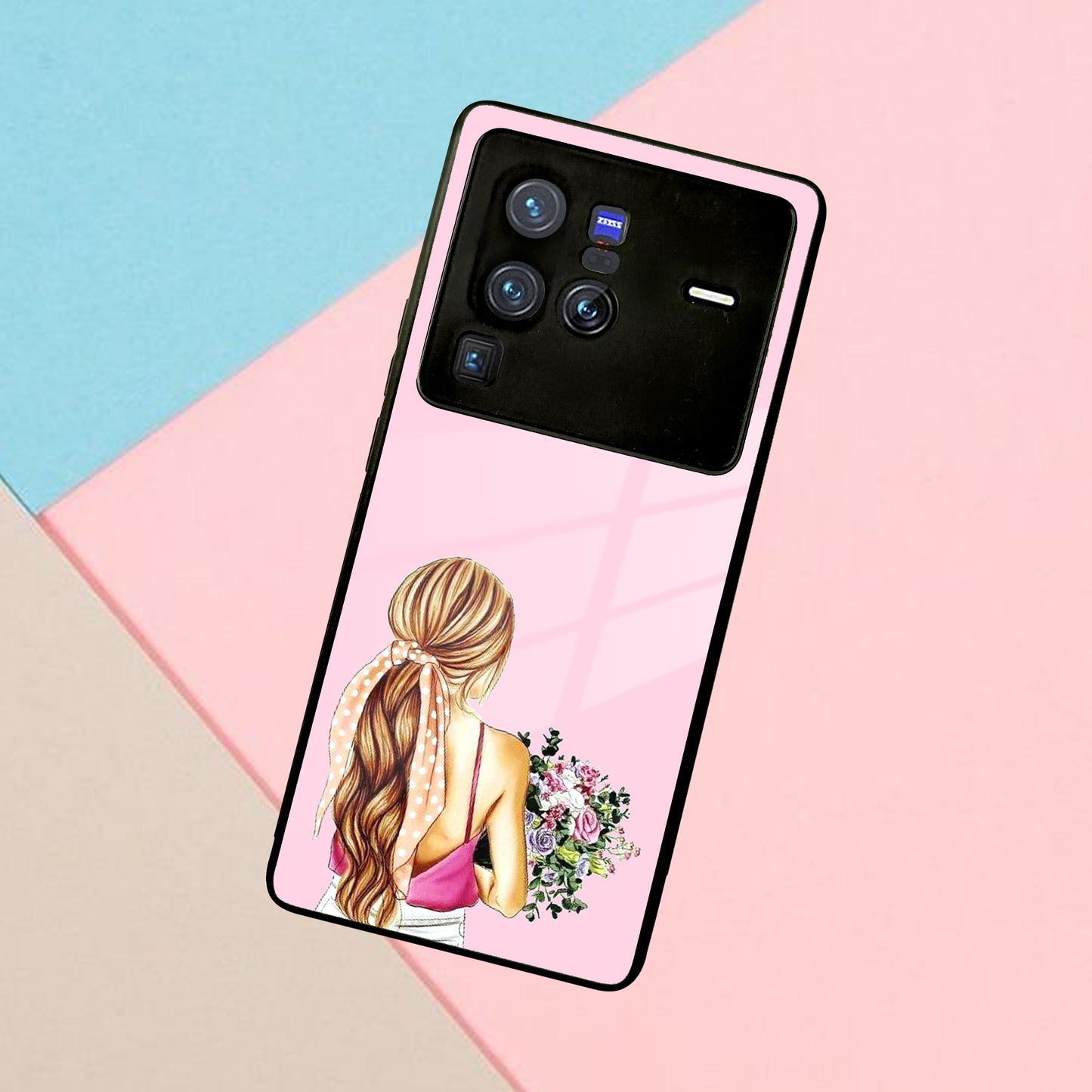 Styles Girl With Flower Glass Case For Vivo