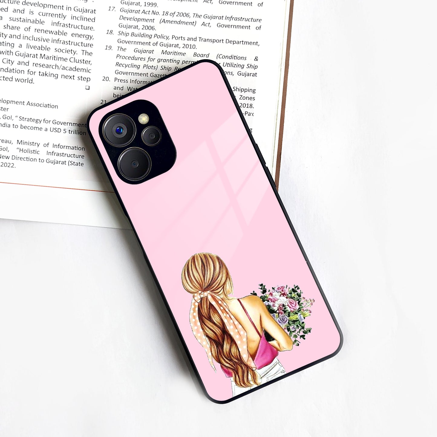 Styles Girl With Flower Glass Case For Realme/Narzo