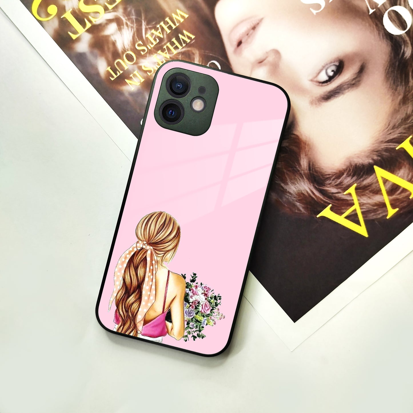 Styles Girl With Flower Glass Case For iPhone