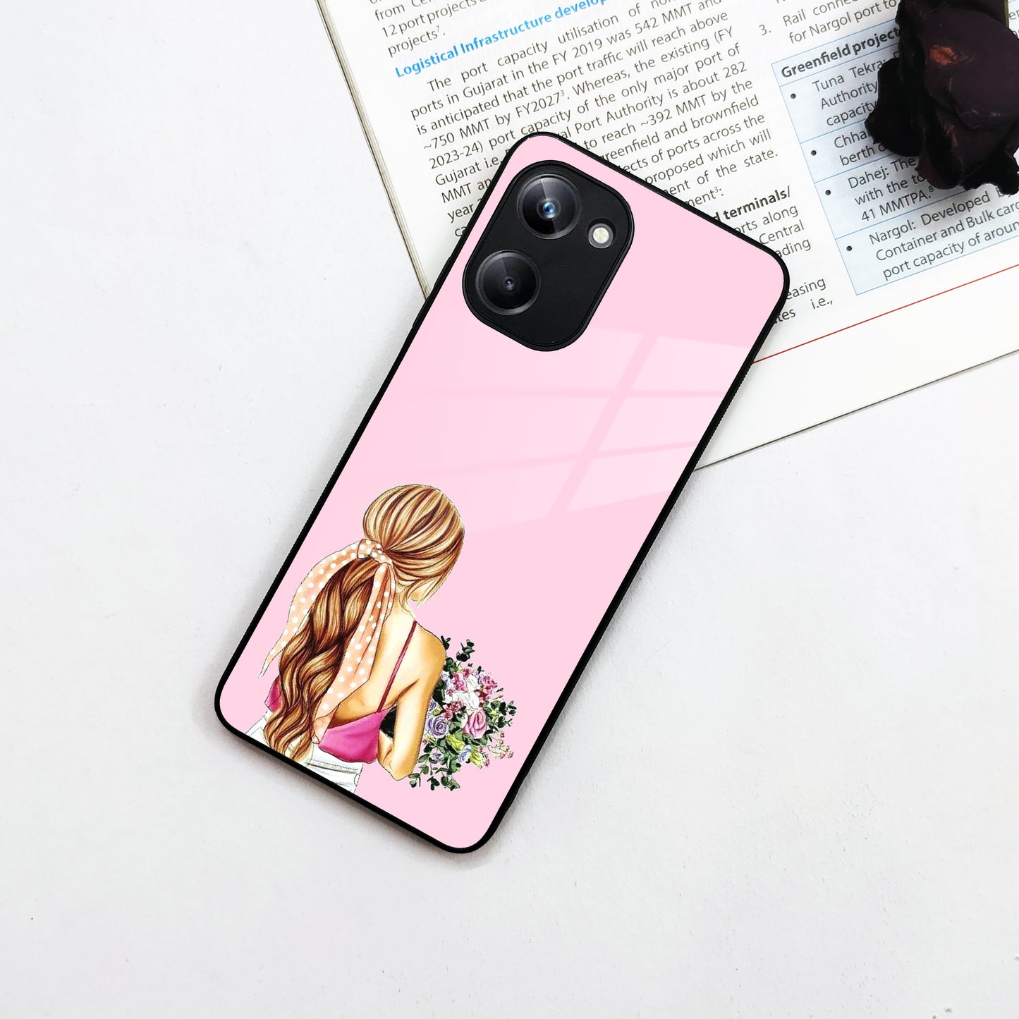 Styles Girl With Flower Glass Case For Realme/Narzo