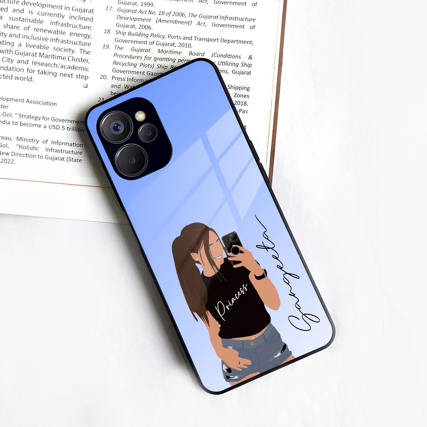 Mobile Girl Glass Case Cover For Realme/Narzo