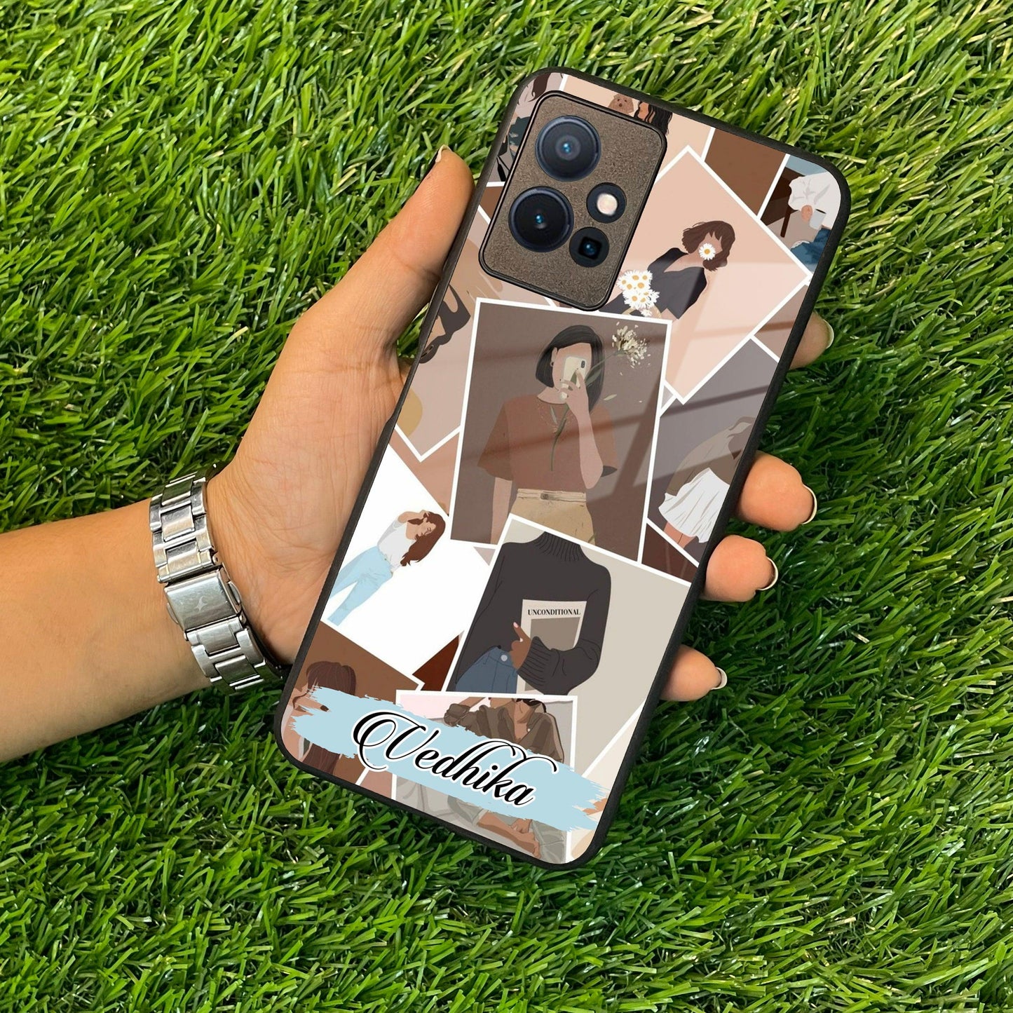 Selfie Girl Collage Glass Case Cover For Vivo