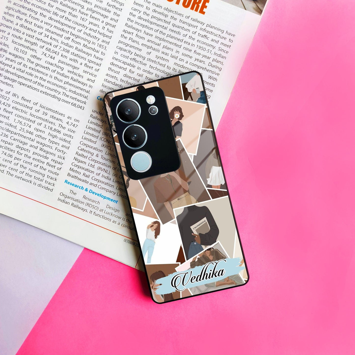 Selfie Girl Collage Glass Case Cover For Vivo