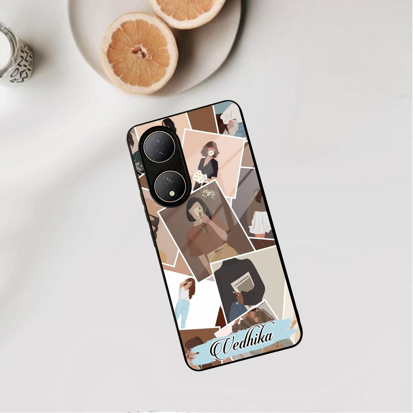 Selfie Girl Collage Glass Case Cover For Vivo