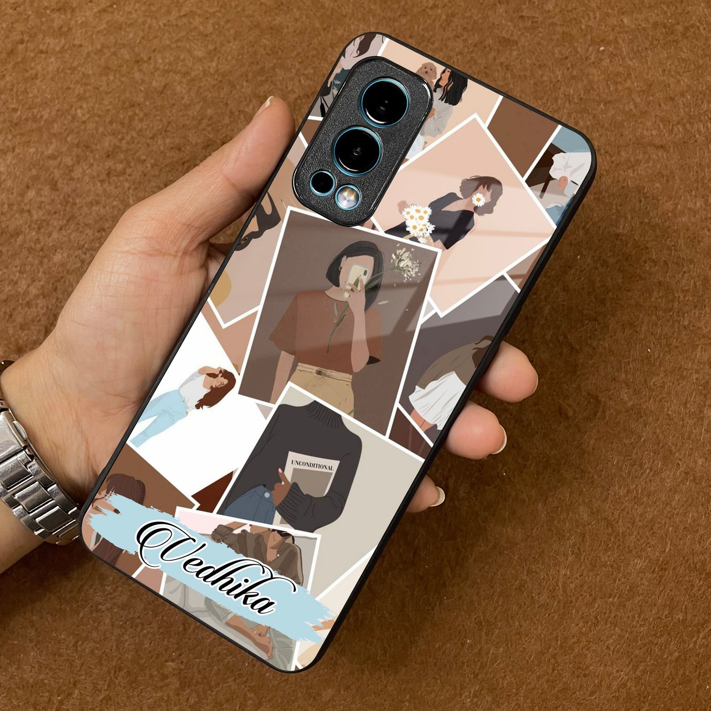Selfie Girl Collage Glass Case Cover For OnePlus