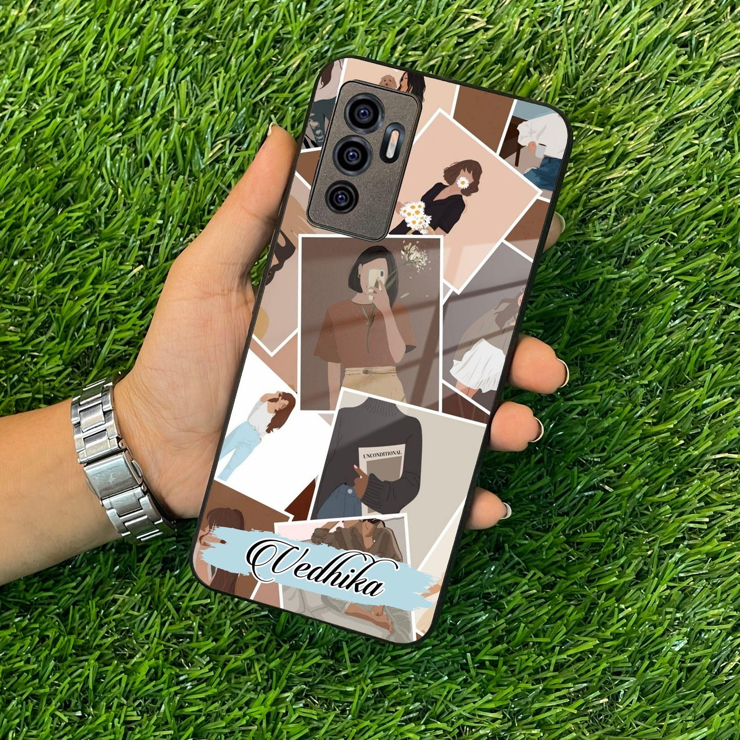 Selfie Girl Collage Glass Case Cover For Vivo