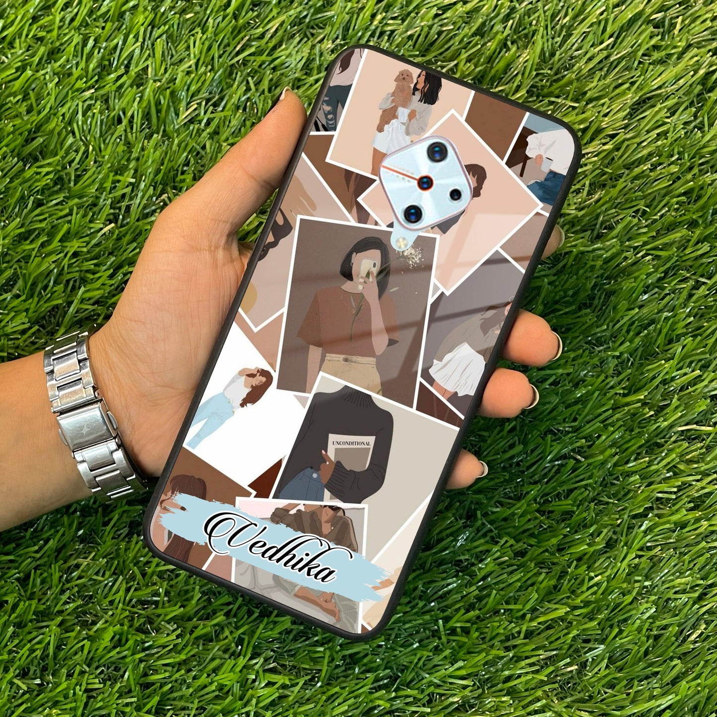 Selfie Girl Collage Glass Case Cover For Vivo