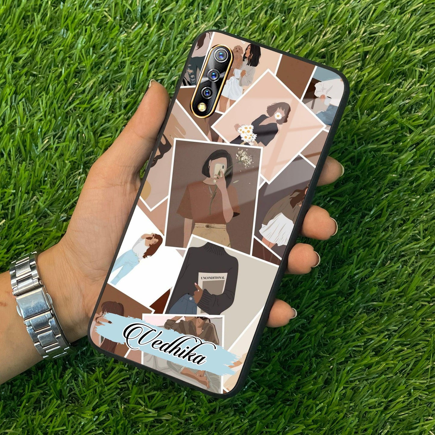 Selfie Girl Collage Glass Case Cover For Vivo