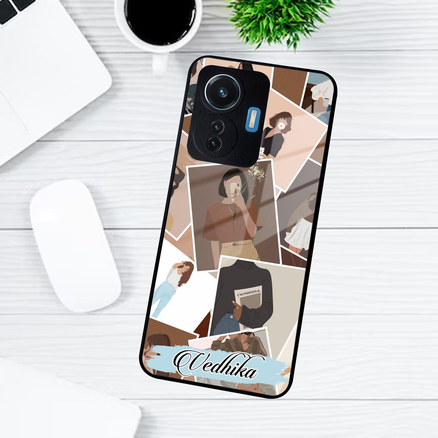 Selfie Girl Collage Glass Case Cover For Vivo