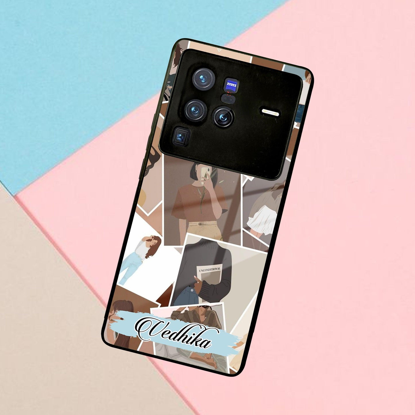 Selfie Girl Collage Glass Case Cover For Vivo