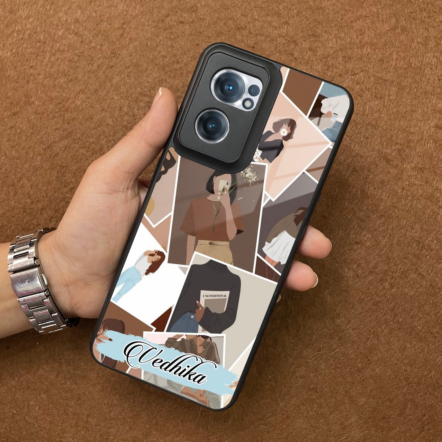 Selfie Girl Collage Glass Case Cover For OnePlus