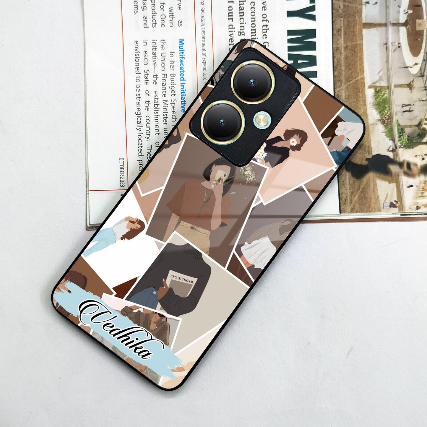 Selfie Girl Collage Glass Case Cover For Vivo