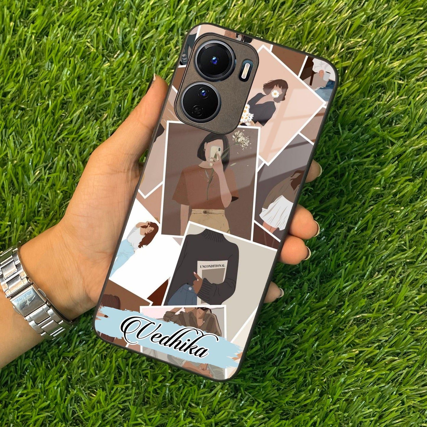 Selfie Girl Collage Glass Case Cover For Vivo