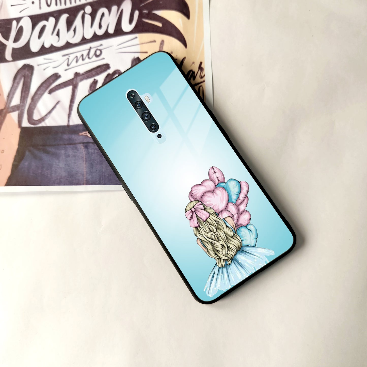 Styles Girl With Balloon Glass Case For Oppo