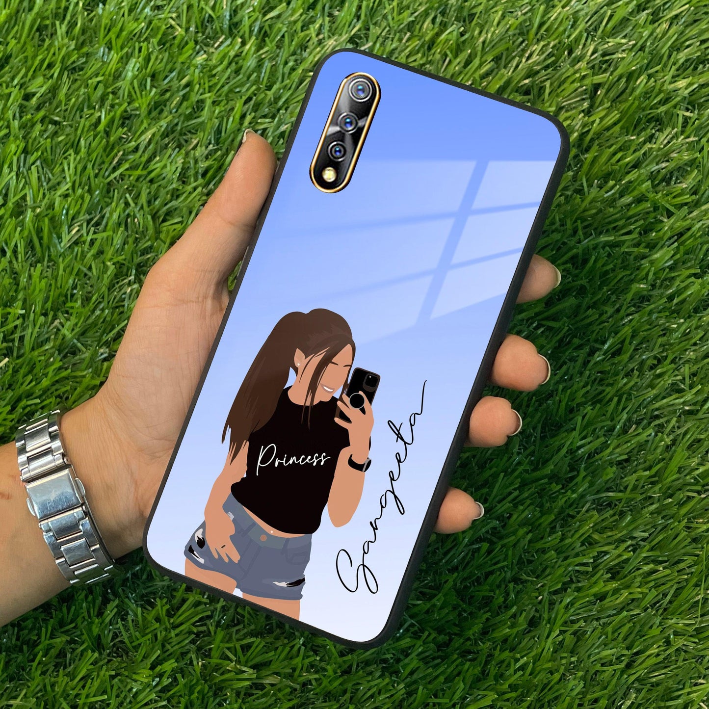 Mobile Girl Glass Case For Vivo