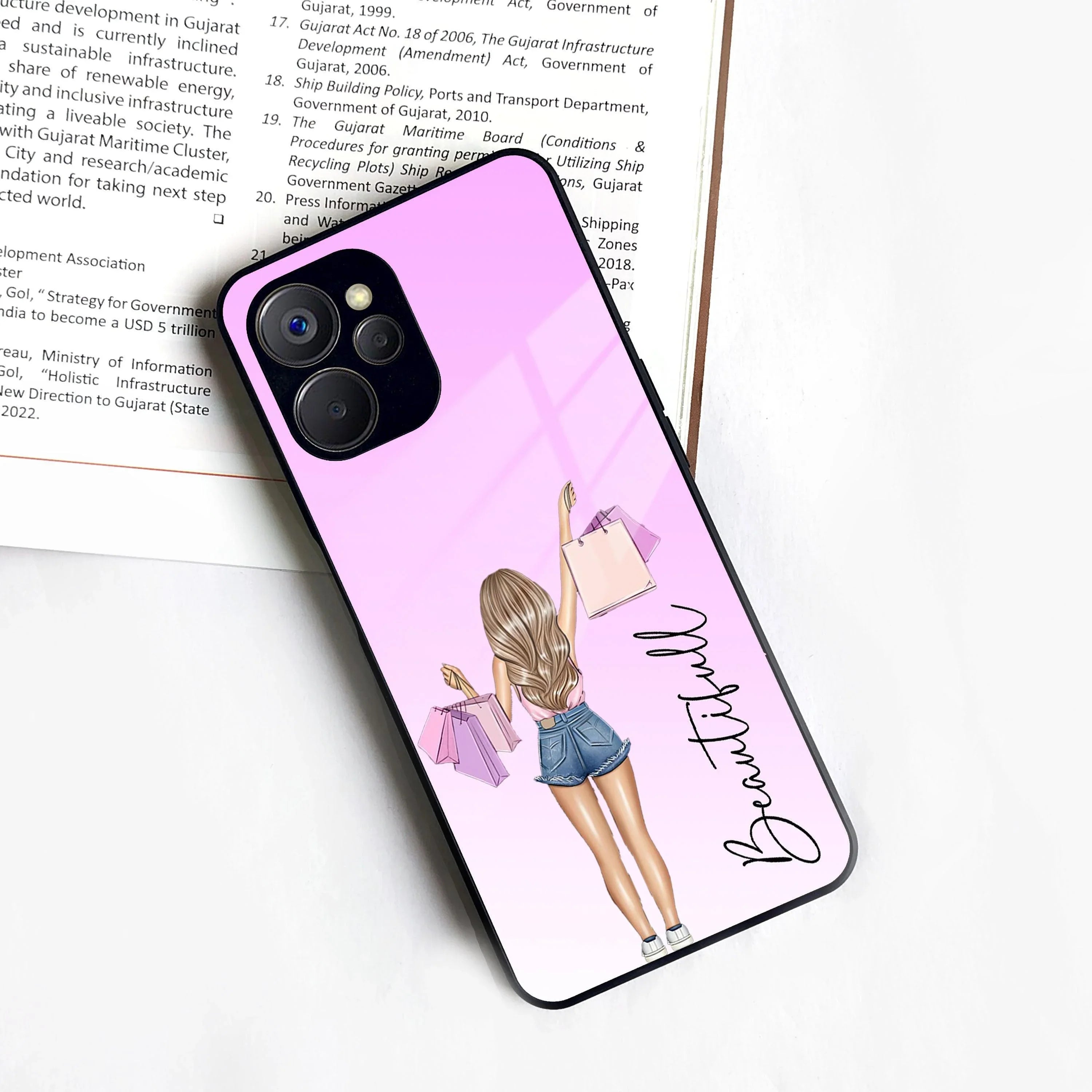 Girl With Bag Customize Name Glass Case For Realme/Narzo - ShopOnCliQ