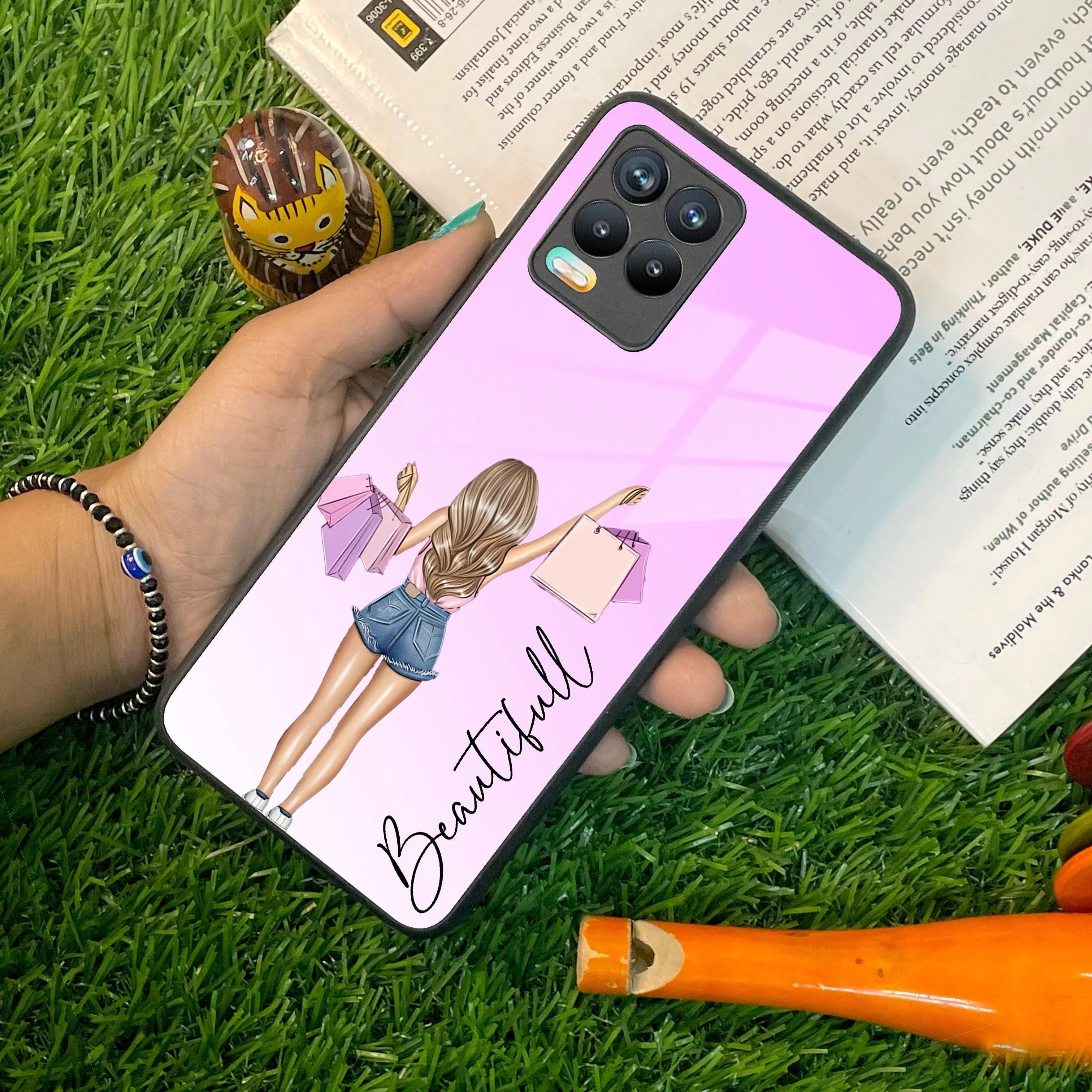 Girl With Bag Customize Name Glass Case For Realme/Narzo - ShopOnCliQ