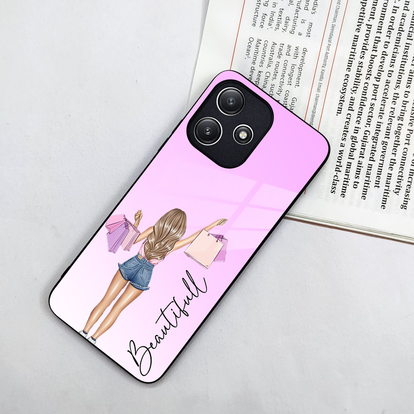 Girl With Bag Customize Name Glass Case For Poco