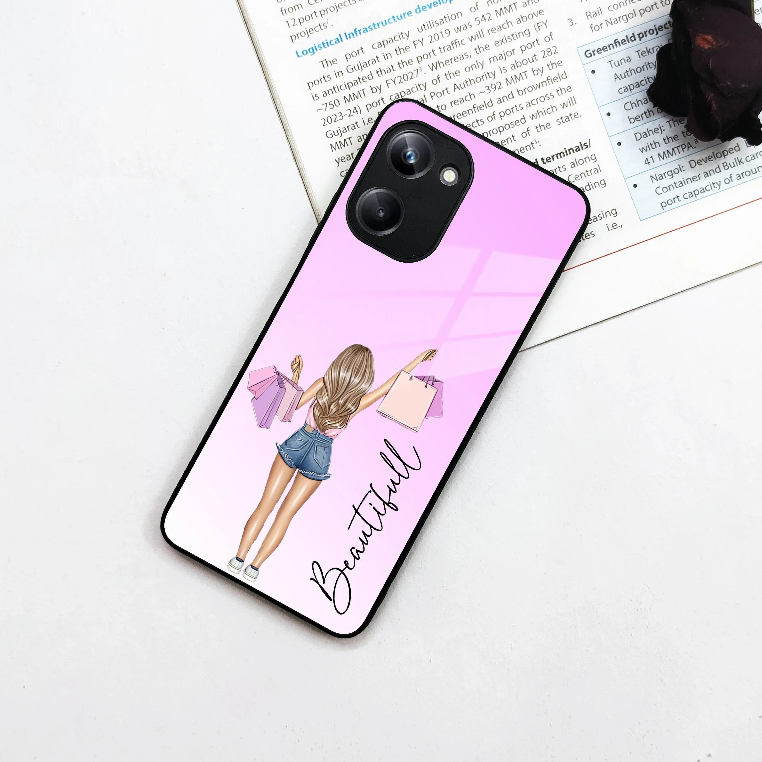 Girl With Bag Customize Name Glass Case For Realme/Narzo - ShopOnCliQ
