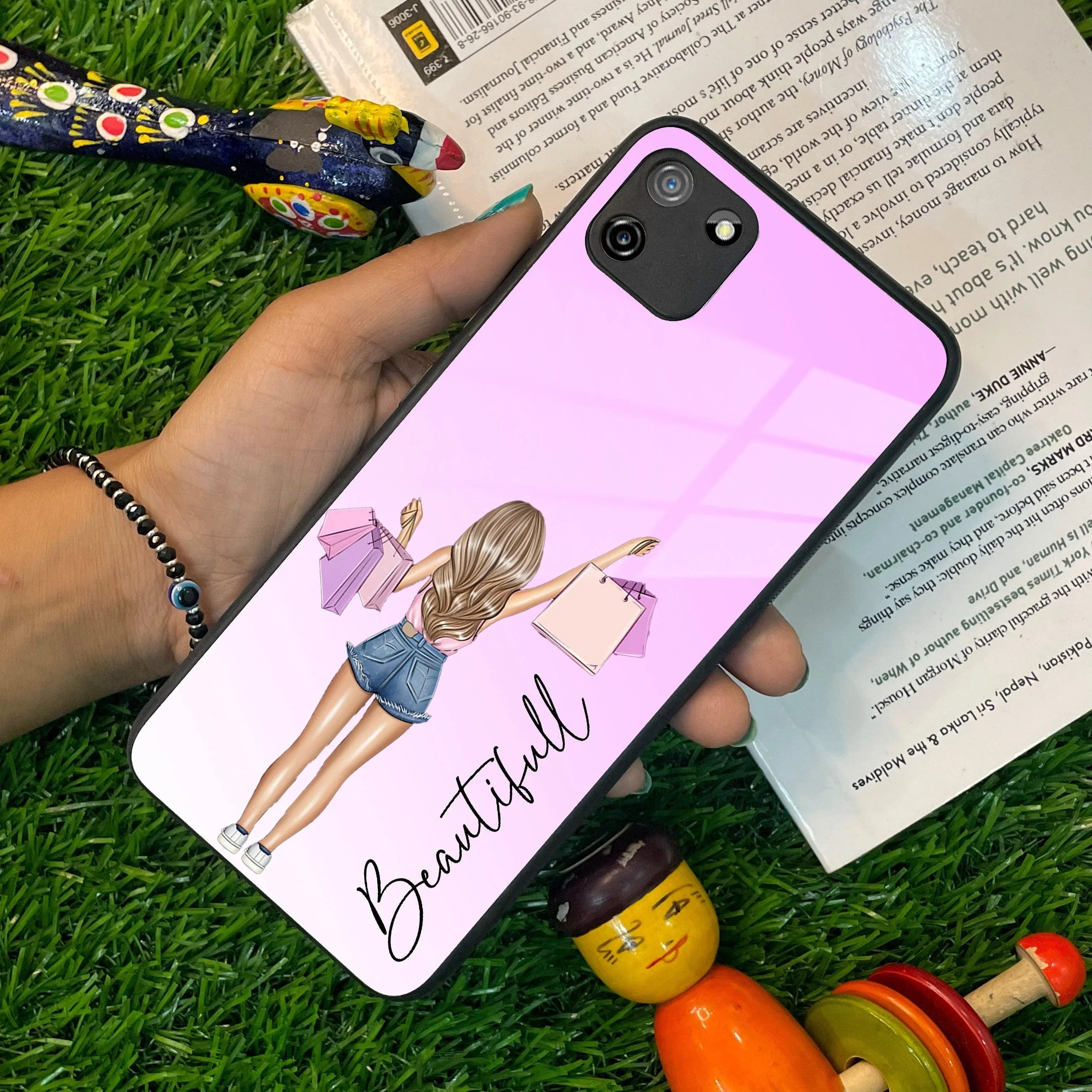 Girl With Bag Customize Name Glass Case For Realme/Narzo - ShopOnCliQ