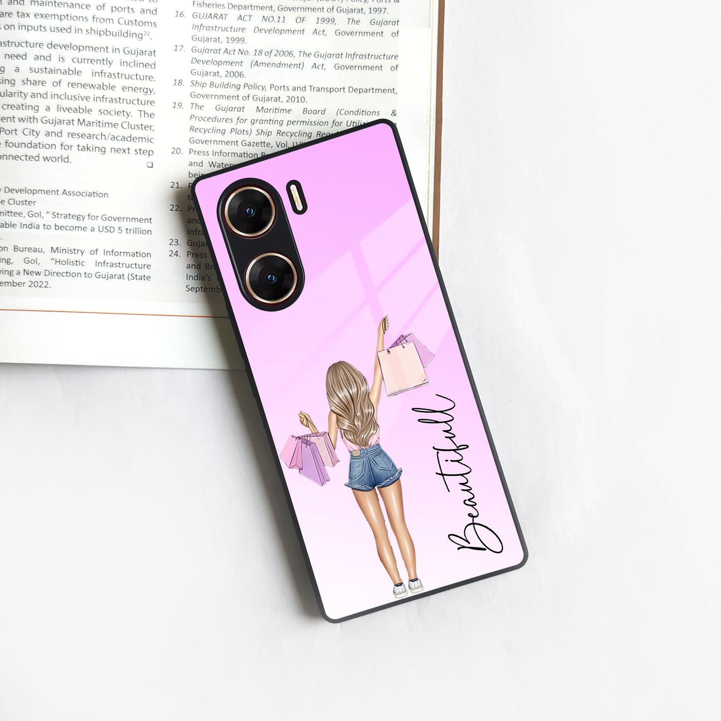 Girl With Bag Customize Name Glass Case For Vivo