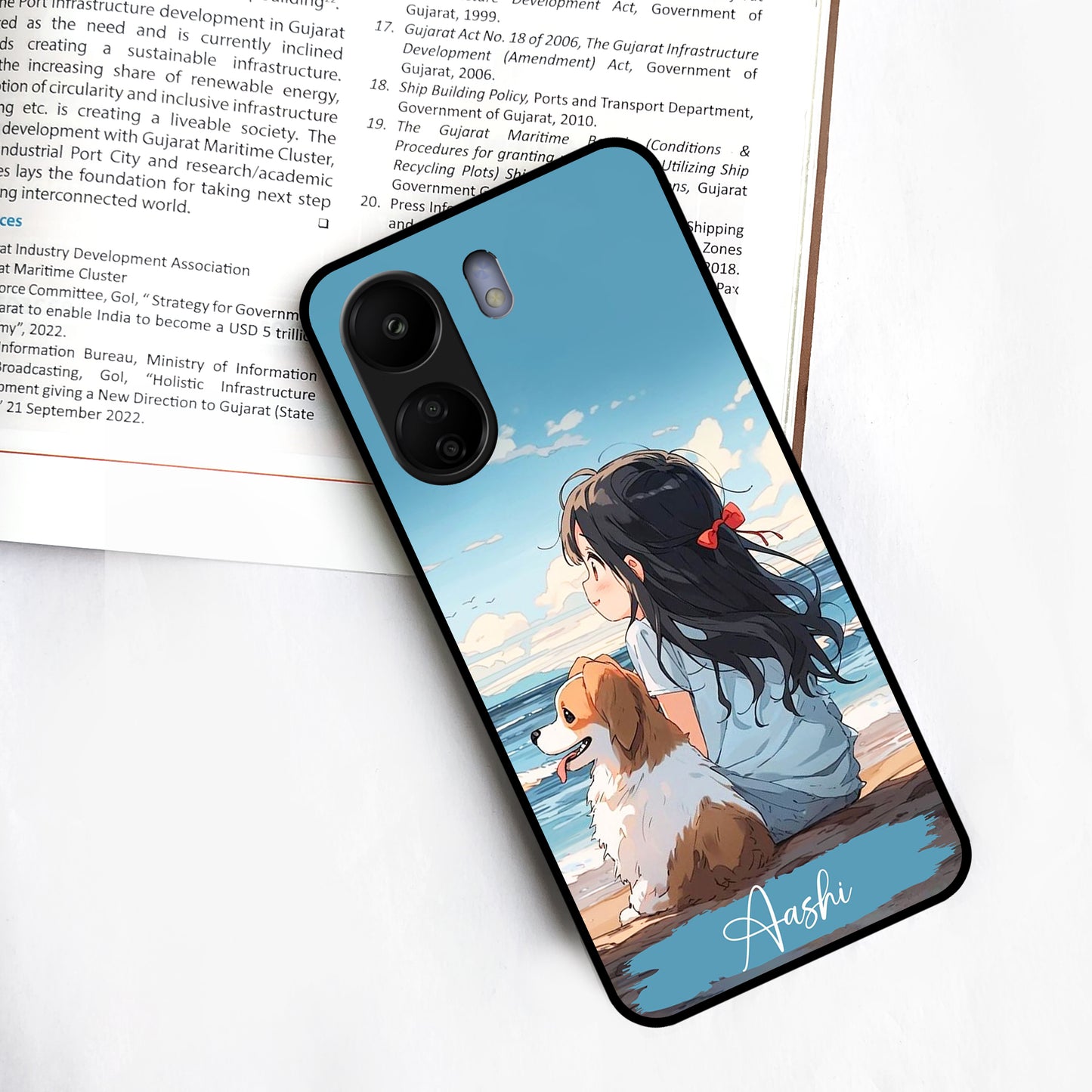 Girl With Dog Glossy Metal Case Cover For Redmi