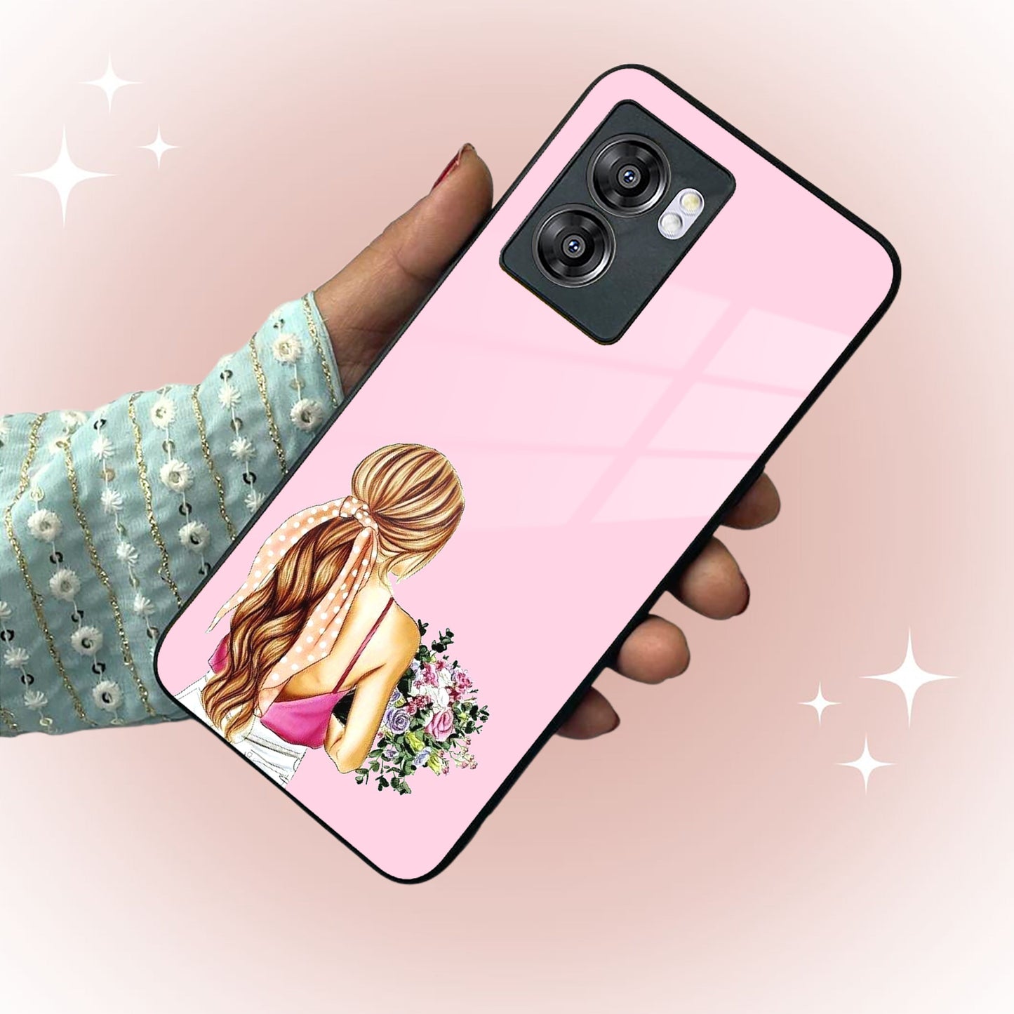 Styles Girl With Flower Glass Case For Oppo