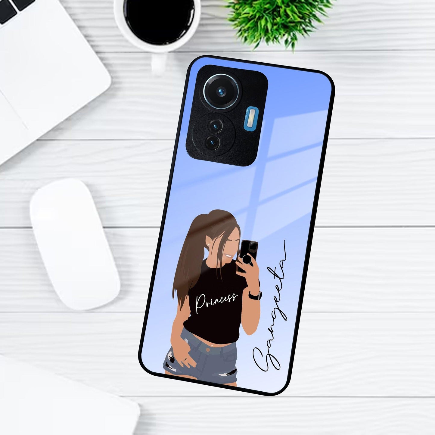 Mobile Girl Glass Case For Vivo