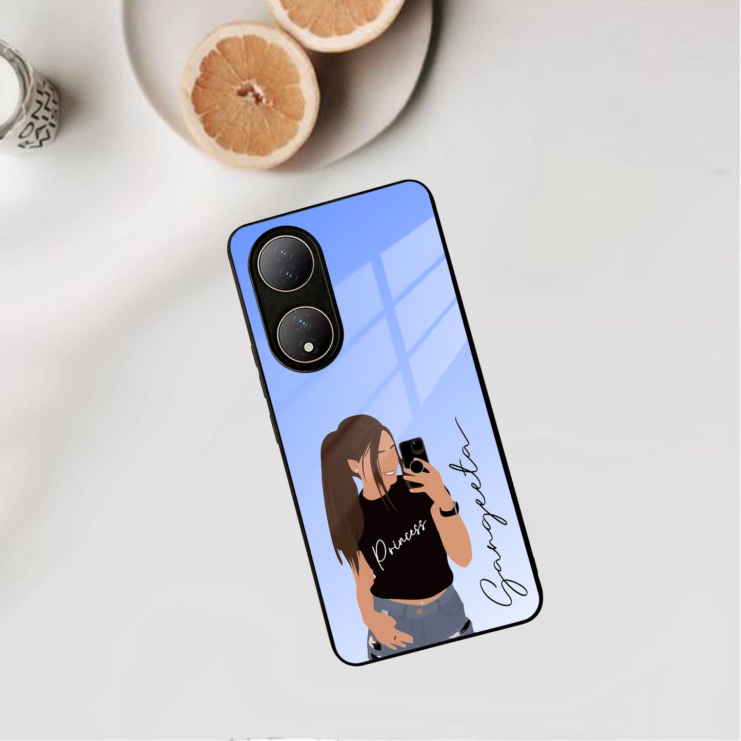 Mobile Girl Glass Case For Vivo