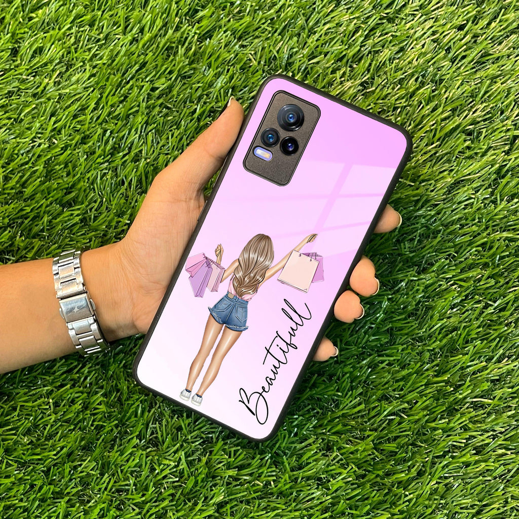Girl With Bag Customize Name Glass Case For Vivo - ShopOnCliQ