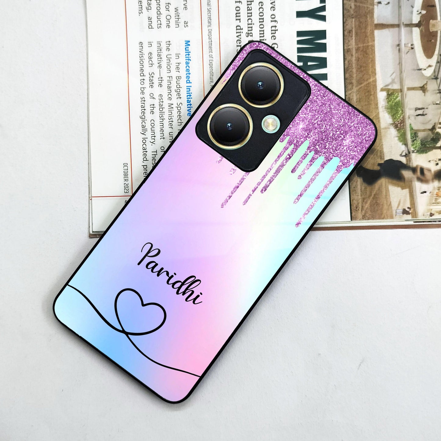 MultiColor Glitter Glass Case For Vivo